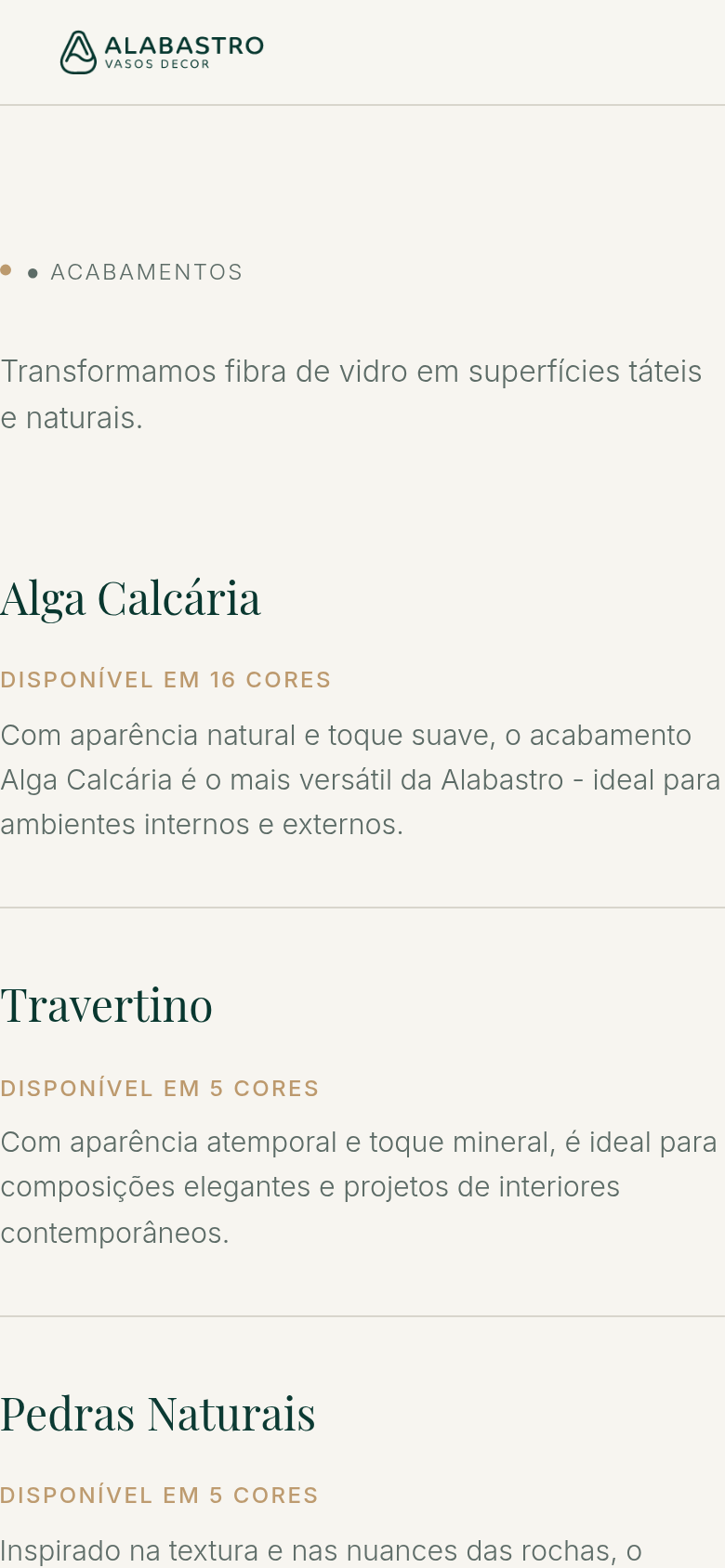 Detalhe de acabamentos no site Alabastro.